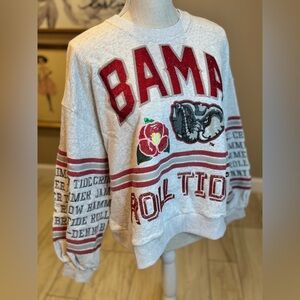 New!QUEEN OF SPARKLES Licensed Alabama Sequin Flower Mascot Oversized Sweatshirt